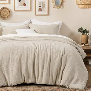 David's Home Cotton Muslin Comforter Set, Twin Size Ultra���Soft Breathable Summer Bedding, 2Pcs Lightweight 100% Cotton Cover with Polyester Fill, 1 Linen���Like Comforter & 1 Pillow Sham, Natural