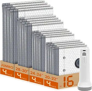 16 Pack Vacuum Storage Bags with 6000Pa Cordless Electric Pump, Vacuum Seal Bags for Clothing, Blankets, Bedding & Comforters, 4 Sizes Including Jumbo