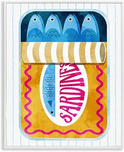Yellow Sardine Tin Nautical Stripes, 11 x 14 Inch Framed Gicle Print
