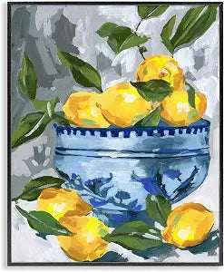 Indigo Lemon Bowl Still Life, 11 x 14 Inch Framed Gicle Print