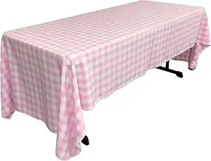 LA Linen TCcheck60x126-PinkK37 Polyester Gingham Checkered Rectangular Tablecloth, White & Pink - 60 x 126 in.