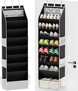Criusia Shoe Organizer, Over the Door Shoe Organizer for Closet, Hanging Closet Shoe Storage with Large Deep Pockets, Holds Sneakers, Sandals, Boots, Fits 1624 Pairs, Black