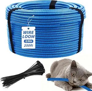 Oleitodh 250 ft 3/8 in OD Blue Split Wire Loom Tubing, with 50 Ties & Tool