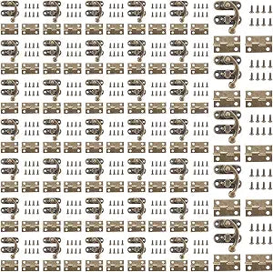 40 Sets Retro Jewelry Box Hinges and Latches Hooks, Small Latches Hinge for Wooden Boxes Hardware, Antique Cabinet Furniture Hinge Hasp Clasp - Bronze Tone(40x Hasp Catch + 80x Hinges)