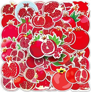 Pomegranate Stickers 50 Pcs Waterproof Cute Red Fruits Sticker for Water Bottle Laptop Scrapbook Skateboard Guitar Phone Computer Cars,Vinyl Aesthetics Pomegranate Food Stickers for Teens Girls Kids
