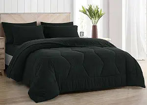 Chezmoi Collection Piper King Bed in a Bag 7-Pieces Honeycomb Geometric Hexagon Quilted Stone Washed Microfiber Comforter with Sheets Lightweight All Season Bedding Set (King, Black)