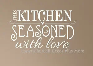 This Kitchen is Seasoned with Love - Inspirational Decals for Kitchen & Dining Room - Matte Vinyl Wall Decal Sayings for Wall Decor - Die-Cut Vinyl Wall Art -23"x13.5" White