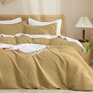 PHF Waffle Duvet Cover King, Ultra Soft & Breathable, 104"x90", Antelope