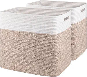 OIAHOMY 2 PACK Tall Storage baskets 55L Blanket Basket Living Room Brown