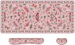 iCasso Large Mouse pad for Desk, Computer Desk Mat, 3Pcs XXL Keyboard and Mouse Pad + Keyboard Wrist Rest, Desk Matt for Desktop, Easy Typing Pain Relief Ultra Thick Mousepad Keyboard Mat(Pink)