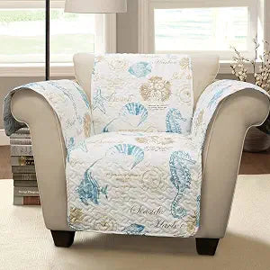 Lush Decor Harbor Life Furniture Protector, Arm Chair, 71" W x 75" L, Blue & Taupe - Chair Cover - Nautical - Armchair Covers - Coastal Decor