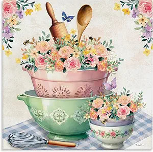 Stupell Industries Floral Kitchen Bowls Stack, 24 x 24 Inch Canvas Wall Art