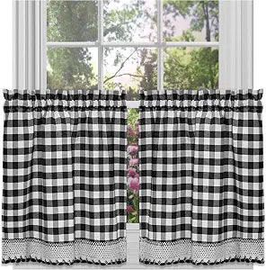 Buffalo Check Tier Pair Curtain Set, 58 x 24 in, Light Filtering