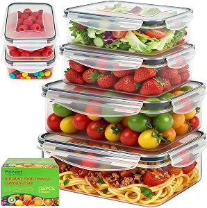 6 Pack Large Thick Plastic Food Storage Containers with Lids Airtight