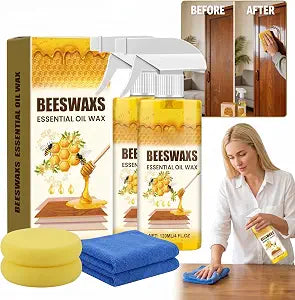 Beeswax Wood Polish Spray, Natural Beeswax Furniture Polish and Cleaner, Wood Seasoning Wax Spray with Essential Oil for Floors & Furniture, Restores Shine & Protects Wood Surfaces (2PCS)
