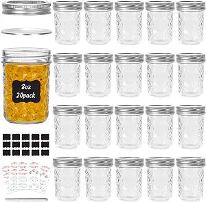 8 oz Mason Jars with Airtight Lids,20 Pack Regular Mouth Glass Canning Jars