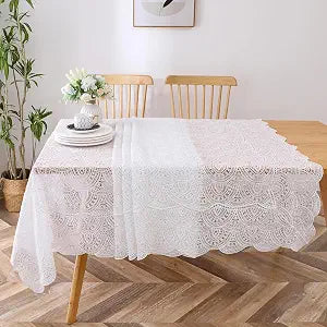 Majestic Giftware Polyester Tablecloths for Rectangle Tables - White Lace | (70/126) - TC1700 Elegance Design Dining Table Cover | Decorative Washable Tablecloth for Home, Kitchen, Dining