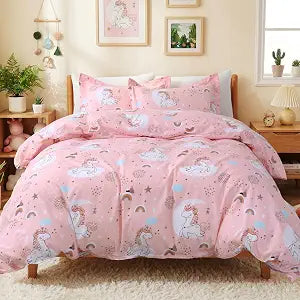 JSD Pink Unicorn Kids Duvet Cover Set Twin Size