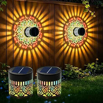 Solar Mandala Lights Outdoor Wall,Fence Lights Solar Powered 2 Pack