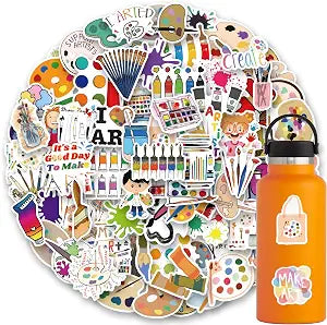 120pcs Art Painting Stickers - Paint Palette, Brushes, Pigment & Decals for Laptop, Water Bottles, Skateboard, Luggage, Computer, Toy, Phone - Gifts for Kids, Girls, Teens