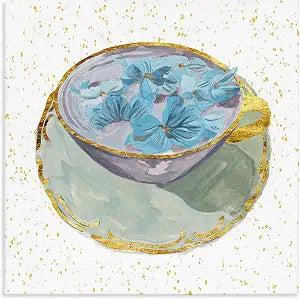 Glam Floral Teacup Still Life, 24 x 24 Inch Canvas Wall Art