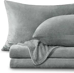 BEDELITE Flannel Sheets Queen Size Bed Set, Grey, 4 Pieces