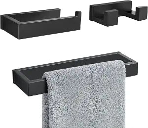 Matte Black Bathroom Accessories, Toilet Paper Holder, Towel Bar and Hook