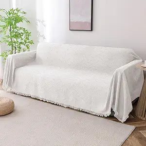 Turquoize Couch Cover Sofa Covers Washable Couch Covers for 3 Cushion Couch Throw Cover Sectional Couch Cover Furniture Cover for Pets Feature Geometrical Jacquard Fabric(71"x 118", X-Large, White)
