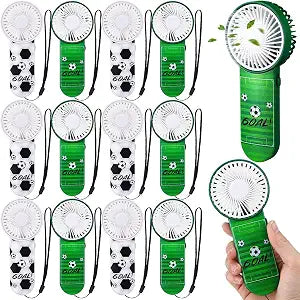 WILLBOND 12 Pcs Soccer Mini Handheld Fan Bulk with Lanyard