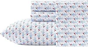 Nautica - Flannel Sheets Full Size, Anti-Pilling & Wrinkle Resistant Cotton, Touchably Soft for All-Season Comfort - Bed Sheets with Matching Pillowcase & Fitted Sheet (Holiday Seahorse Blue)