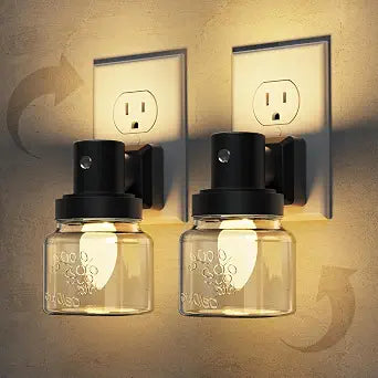 L LOHAS LED Night Lights Plug Into Wall, 2 Pack Mason Jar Nightlight