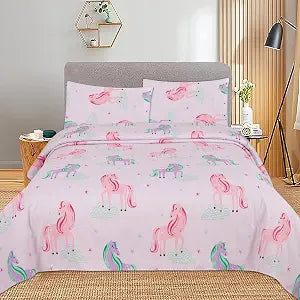 MK Collection Sheet Set Kids Teens Unicorn Pink Mint Purple Green Stars Luxury Sheet Set New (Twin)