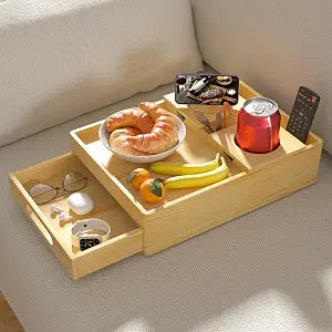 Couch Cup Holder 7-in-1 Couch Tray Sofa Side Table with Push-Pull Drawer