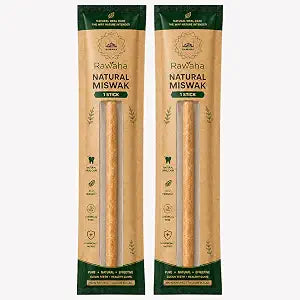 2 Pcs Miswak Sticks - Vacuum Sealed Natural Chewing Miswak Sticks for Teeth - Natural Flavored Toothbrush for Teeth Whitening, Oral Health, and Fresh Breath || Pack of 2