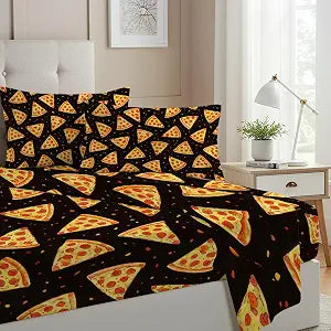 Allenjoy Pizza Italy Pepperoni Pizza Sheets Set with Fitted Sheet, Flat Sheet and 1 Pillowcase for Bedding Bedroom Decor, Decorations for Women Girls Men Kids Boys Twin Size