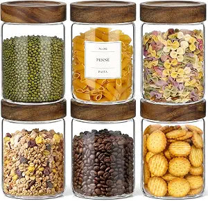 CONNOO 6Pcs- 28 oz Glass Jars with Wooden Lids