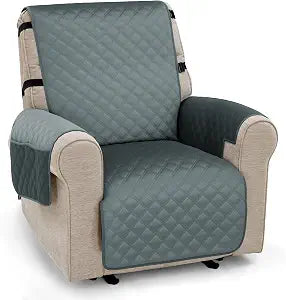 MCombo Waterproof Recliner Chair Cover, Velvet Non Slip Recliner Cover with Cup Holder Access and Pockets, Washable Furniture Protector Recliner Slipcover for Pets and Kids (Dark Grey, 20")