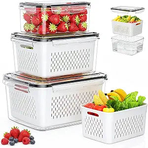 Fruit Storage Containers for Fridge, 3 Pack Plastic Food Storage Container