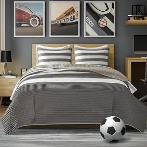 Comfort Spaces Striped Gray Twin XL Quilt Set Lightweight Coverlet,2pc