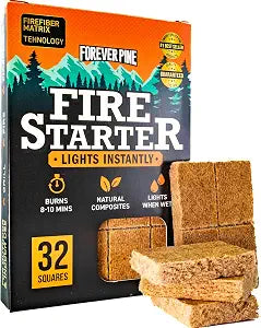 Fire Starter Cubes, 32 pcs - Easy BBQ Ignition - Natural, Waterproof & Odorless Firestarter Squares for Campfire, Charcoal Grill, Outdoor Fire Pit, Wood Stove, Fireplace, Logs - Camping Essentials