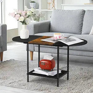 ETELI Small Black Coffee Table Oval Center Table with Storage and Open Shelf Round Coffee Tea Table for Small Space Living Room Home Office, Brown & Black