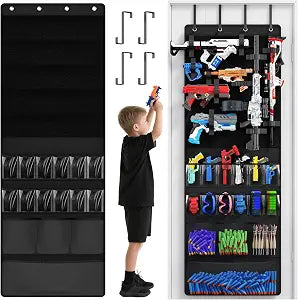 Over the Door Toys Storage, Toy Guns Organizer, Hanging Toys Storage, Black