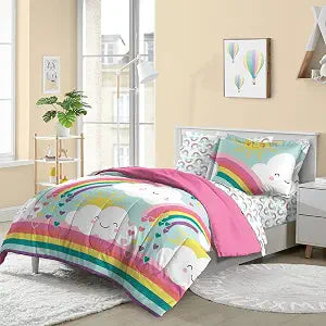 Dream Factory Rainbow Flare Kids Bed in a Bag Microfiber Teal Twin 5-Pc