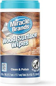 MiracleWipes for Wood Surfaces, Remove Dirt and Grime Buildup, Clean, Protect, and Polish Cabinets, Furniture, and Wood Floors, Great for Kitchen and Bathroom Cleaning Support - 60 Count