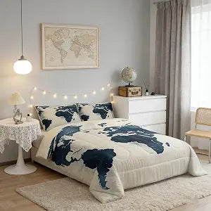 Feelyou World Map Comforter Set Twin Size for Kids Boys Girls Bedding Set