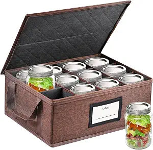 32 oz Mason Jar Storage Containers - Sturdy Canning Jar Storage Boxes Organizer, Foldable Carrier Bag with Handles and Dividers, Holds 12 Quart Mason Jars, Home Canning Supplies (Quart)