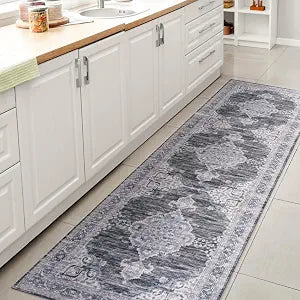 JONATHAN Y Machine Washable Gray/Blue/White Runner Rug 2X8 ft, Chenille Cottage Medallion for Living Room, Bedroom, Kitchen, Office, Easy-Cleaning, Pet-Friendly, Non-Shedding WSH202D-28
