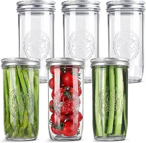 Anwoi Mason Jars 24 oz Wide Mouth with Measurement Marks 6 Pack Glass Canning Jars with Airtight Leakproof Lids & Bands, BPA-Free for Meal Prep, Fermentation, Pickling & Storage(clear 6pack 24oz)