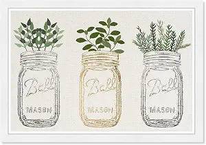 Wynwood Studio Food and Cuisine Country Rustic White Frame Paper - Mason Jars and Plants Metallic, Wall Art for Living Room, Bedroom, and Bathroom, 19 in x 13 in, White and Gold Home Decor