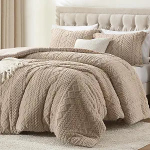 satisomnia Fluffy Twin Comforter Set, Beige Bedding Comforter Twin Size, 2 Piece Boho Sherpa Fleece Bed Set Fuzzy Bed Comforters Soft Warm